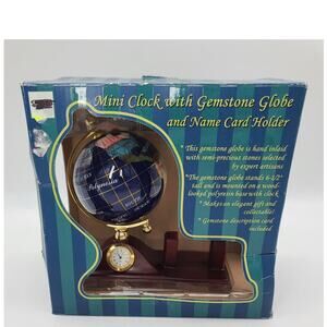 Vintage Blue Lapis Semi-Precious Gemstone Globe, Clock & Business Card Slot NIB